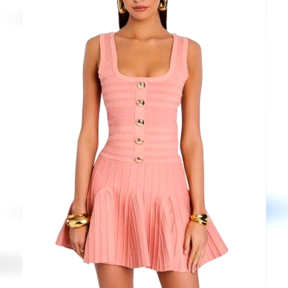 Retrofete Dresses & Skirts - NWT$398 Retrofete Brooke Bandage Flared Mini Dress in Metallic Peach Pink Sz Med